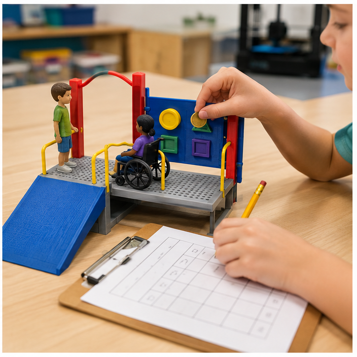 Students testing and recording results for Accessible Playground Component