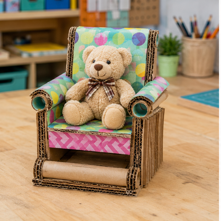 Finished student example of Cardboard Furniture Challenge