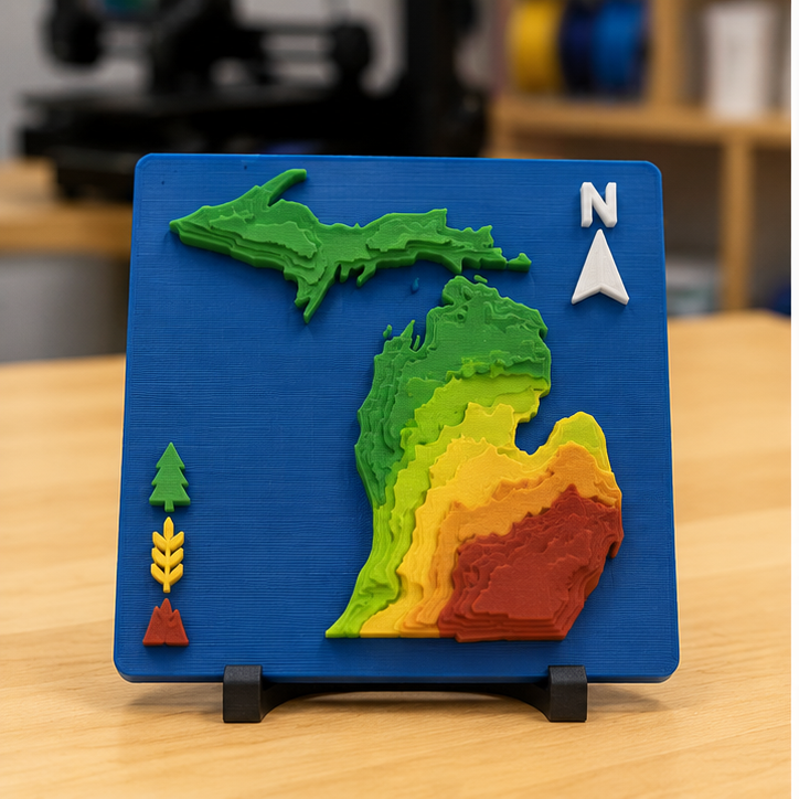 Finished student example of Michigan Topographic Tile