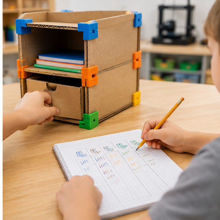 Students testing and recording results for Modular Organizer Connectors
