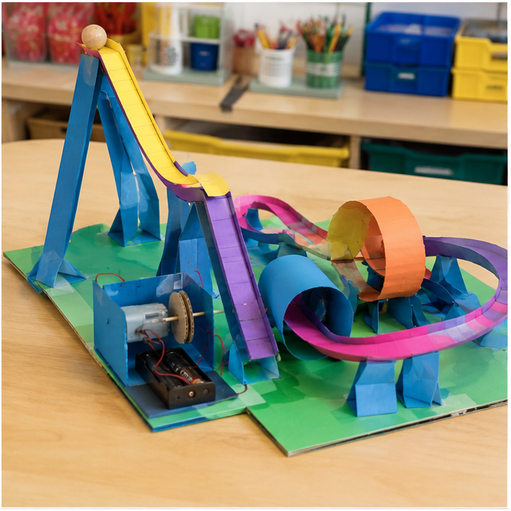 Finished student example of Paper Roller Coaster
