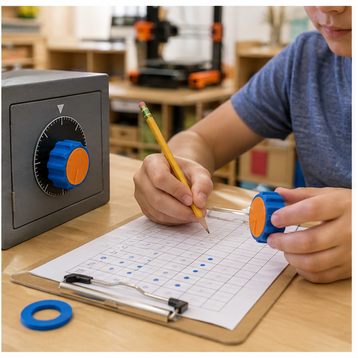 Students testing and recording results for Replacement Knob Engineering