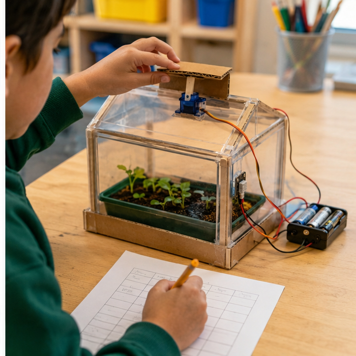 Students testing and recording results for Smart Greenhouse Vent