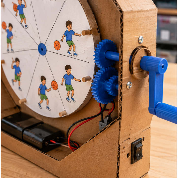 Close construction and materials view for Spinning Story Toy