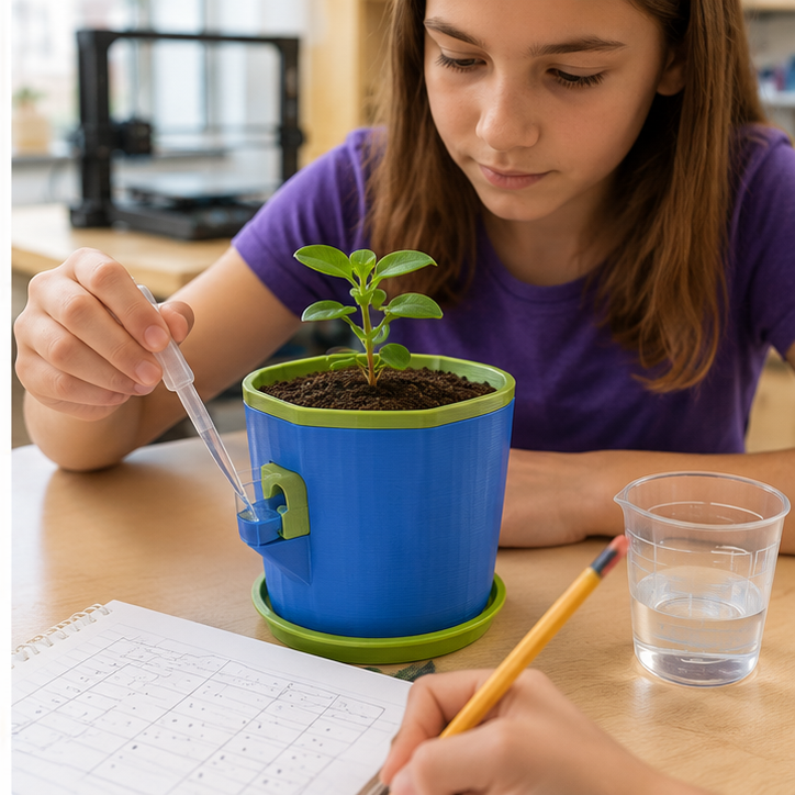 Students testing and recording results for Water-Conserving Planter