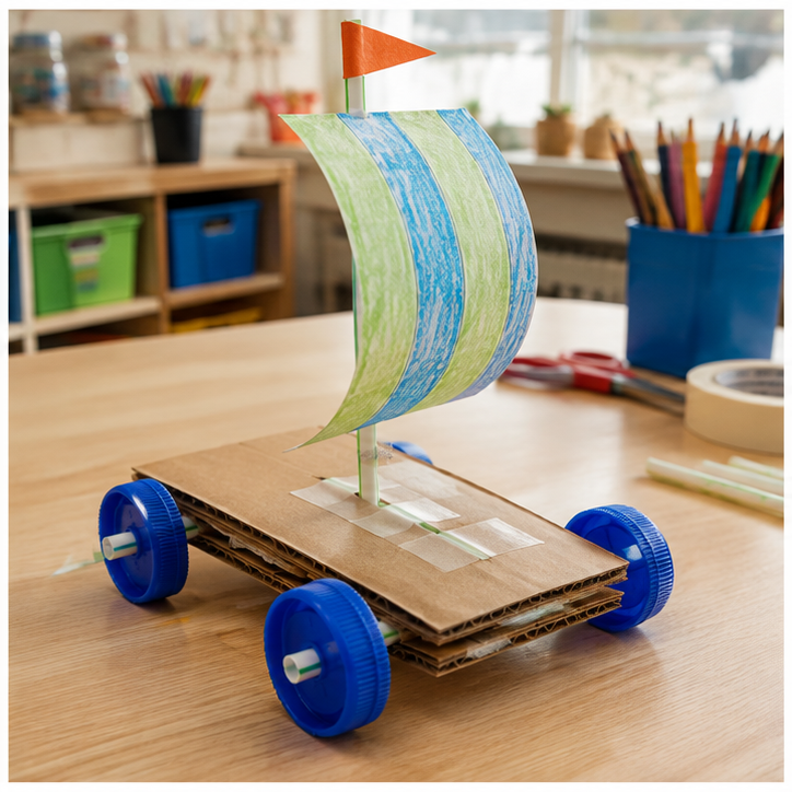 Finished student example of Wind-Powered Sail Car